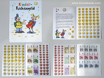Euro-Rechen-Geld Spiel- & Bastelbogen für Kinder (Pappmünzen/Papiermünzen)