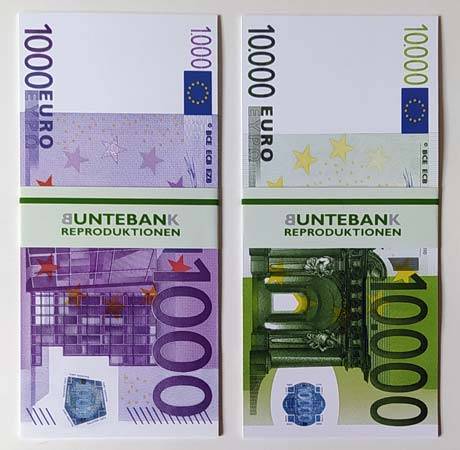 banderolierte neue Euroscheine Tausend und Zehntausend